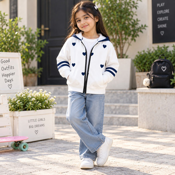 Navy Hearts Zipper Hoodie