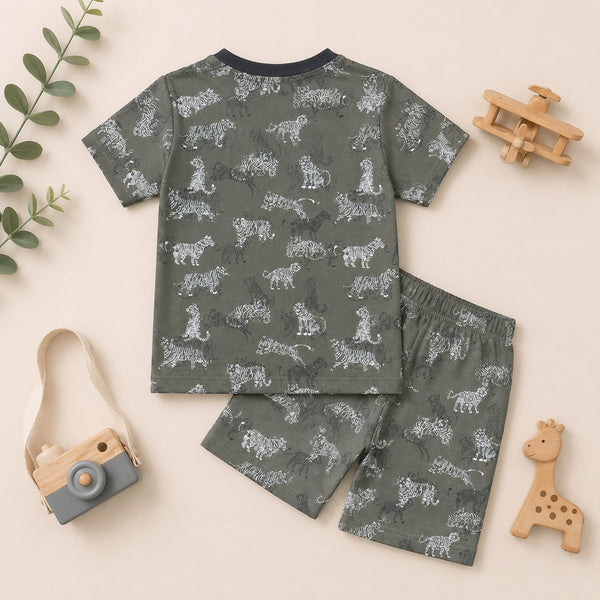 Olive Green Tiger Printed Set