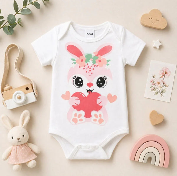 Cute Pink Heart Bunny Romper