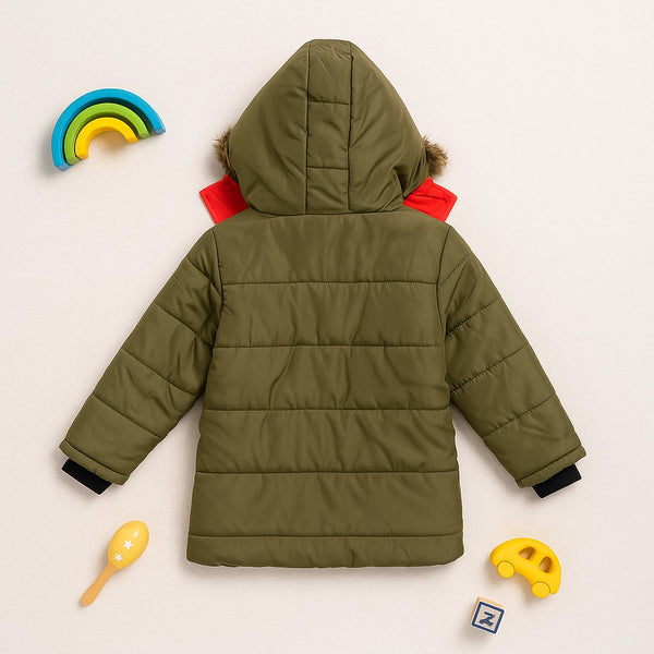Arctic Explorer Detachable-Hood Puffer (Olive)