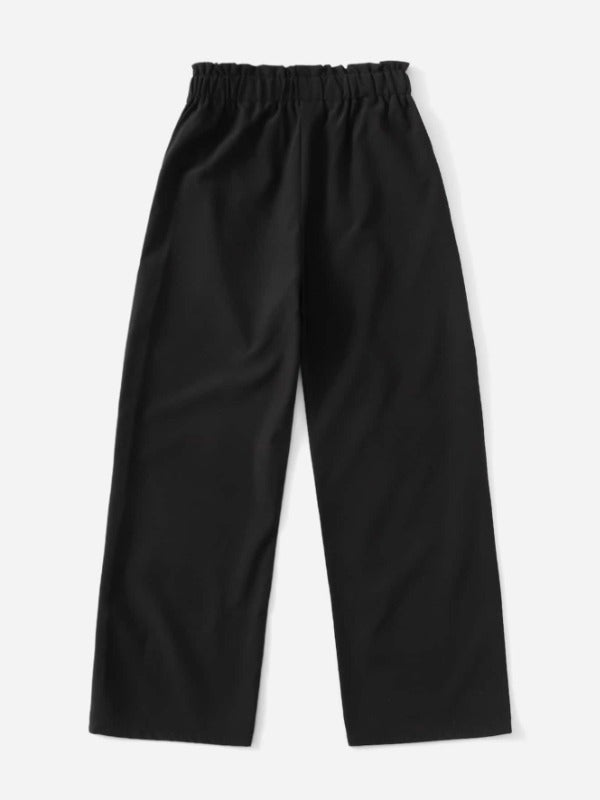 Black Straight Pants With Bow Belt