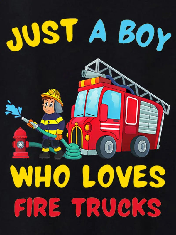 Boy Loves Fire Trucks Graphic Tee