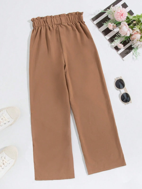 Brown Straight Pants With Bow Belt