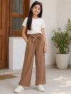 Brown Straight Pants With Bow Belt