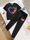 Colorful Heart & Butterfly Graphic Tracksuit (Blk)