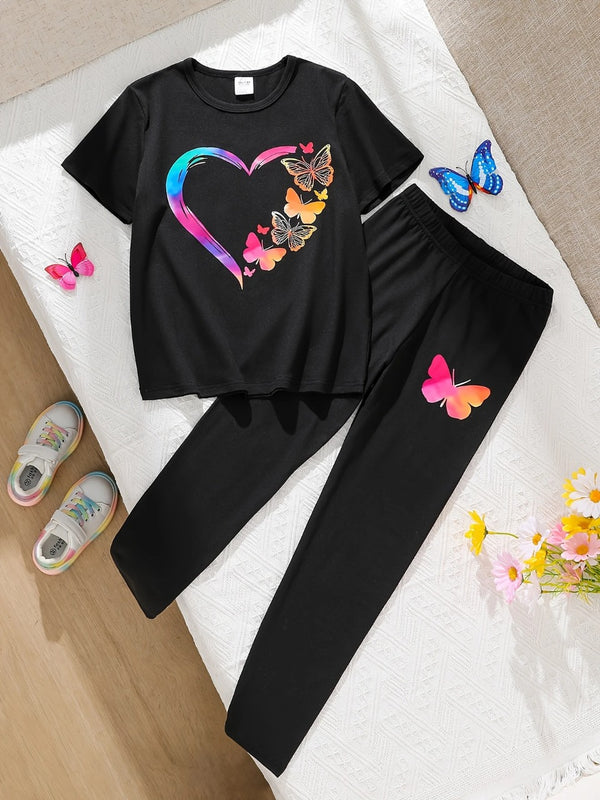 Colorful Heart & Butterfly Graphic Tracksuit (Blk)