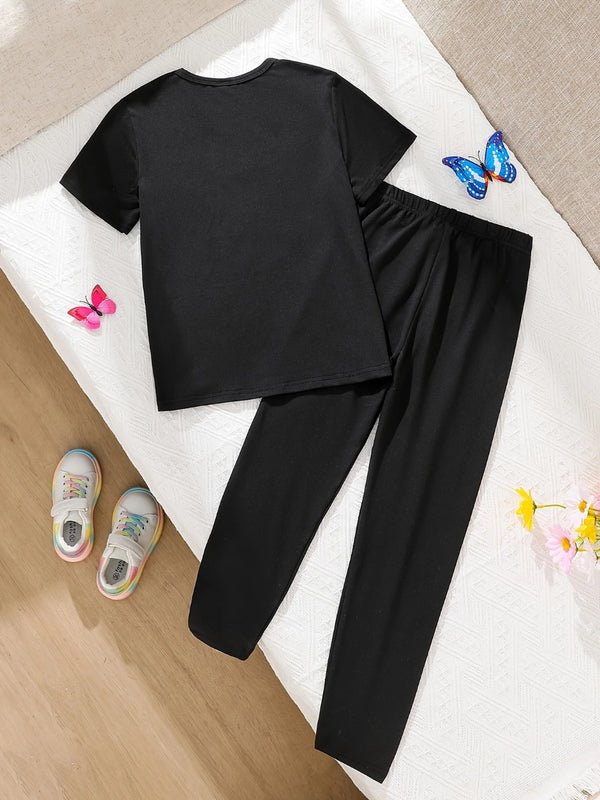Colorful Heart & Butterfly Graphic Tracksuit (Blk)