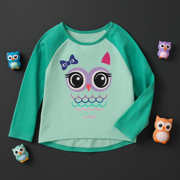 Cute Green Owl Graphic Tee FS