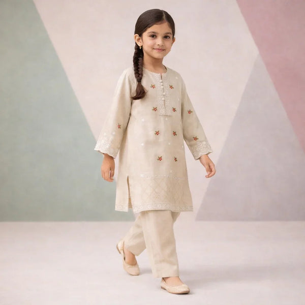 Embroidered Heritage Kurti Set (Skin)