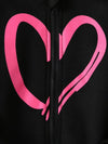 Heart Printed Zipper Hood Black