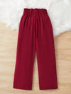 Maroon Straight Pants With Bow Belt
