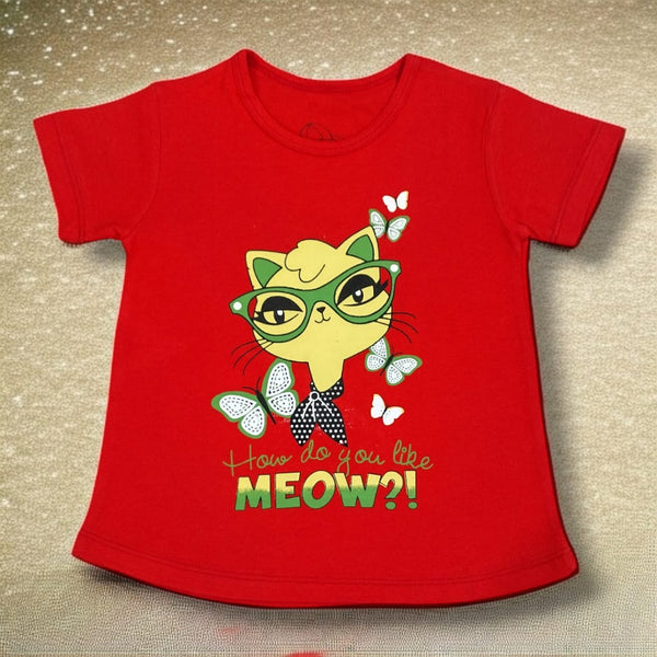 Meow Cat Graphic Tee (Red)