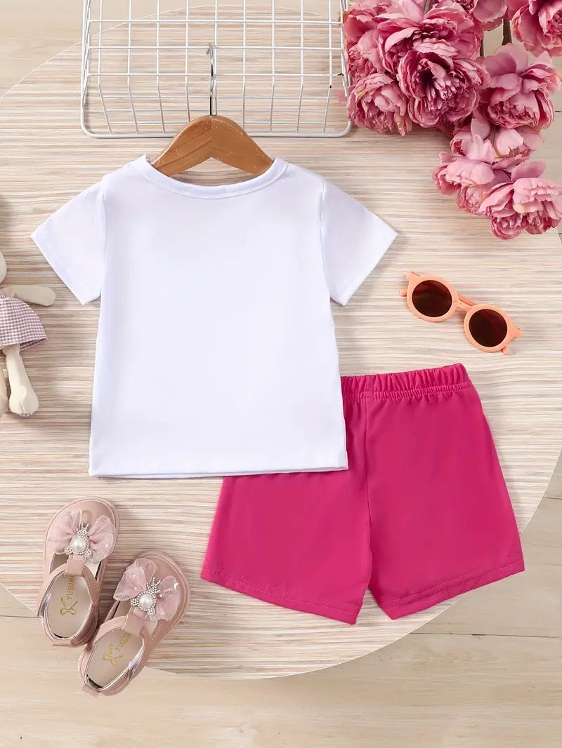 White Pink Cutie Cat Bow Graphic Set