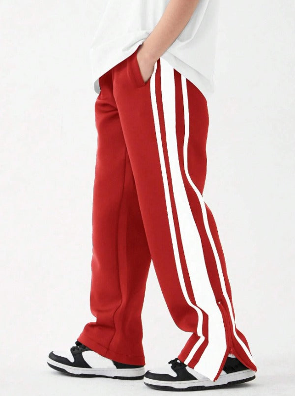 Red Three Stripes Trouser With Ankle Zips - S