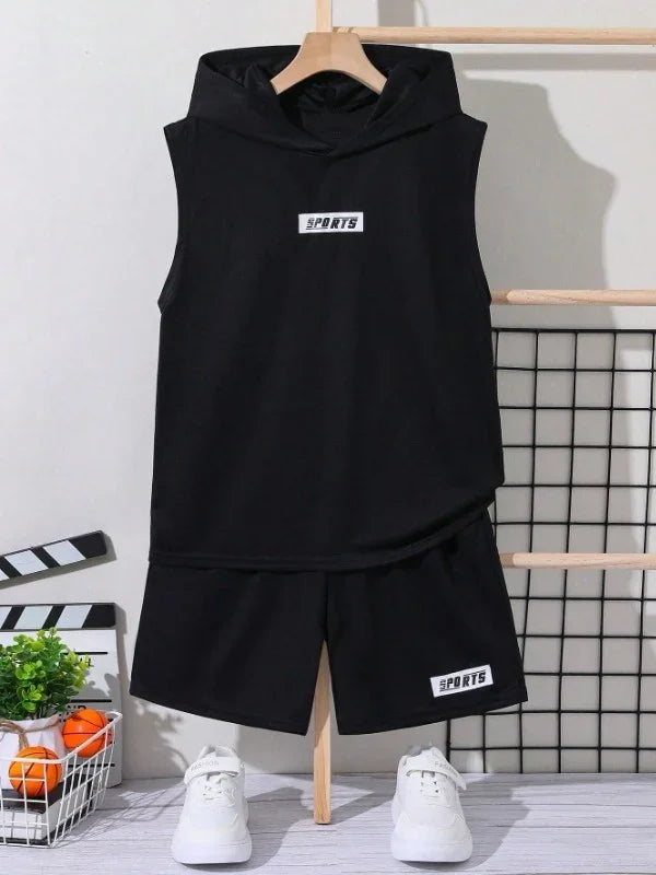 Sports Sleeveless Hood Set Black