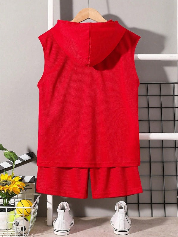 Sports Sleeveless Hood Set Red