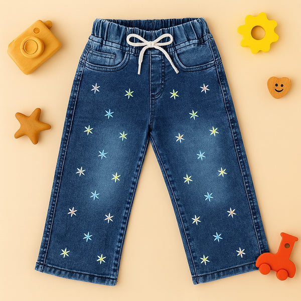 Star Sprinkle Embroidered Denim Jeans (Blue)