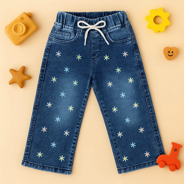 Star Sprinkle Embroidered Denim Jeans (Blue)