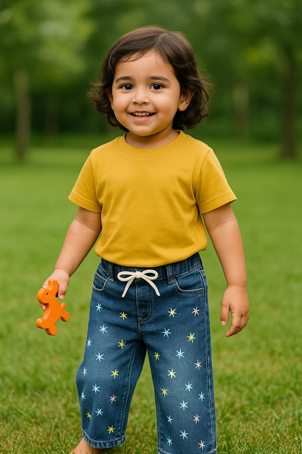 Star Sprinkle Embroidered Denim Jeans (Blue)