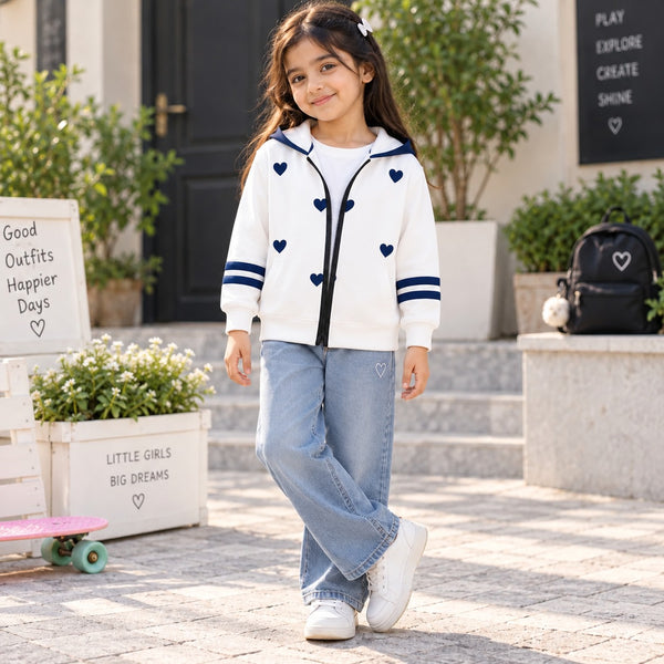 Navy Hearts Zipper Hoodie