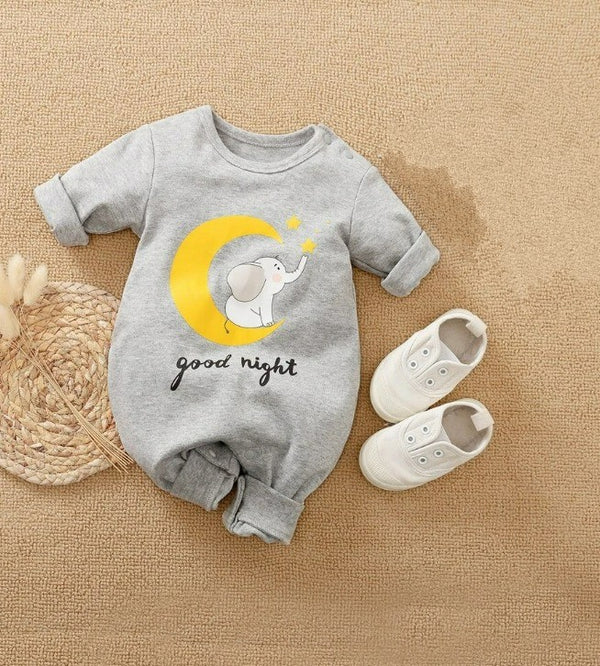 Grey Good Night Baby Elephant Romper