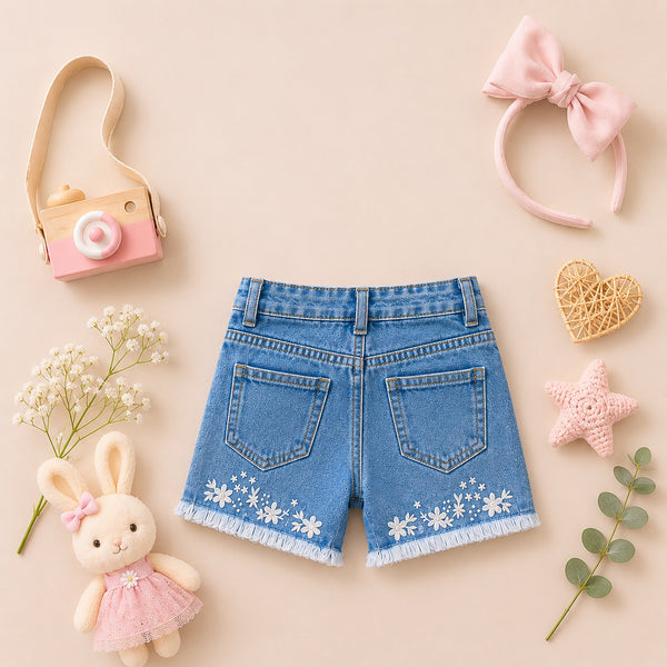 Blue Embroidered Shorts
