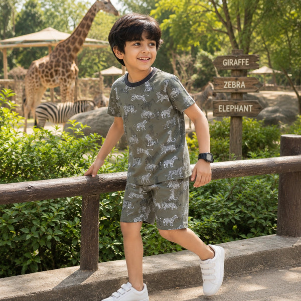 Olive Green Tiger Printed Set
