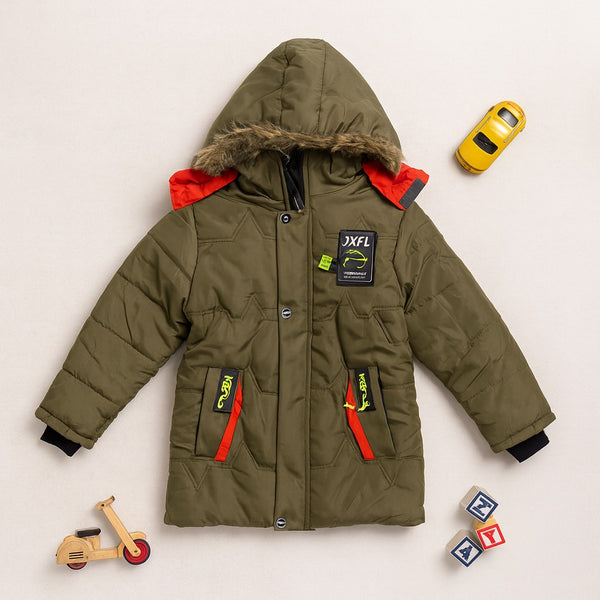 Arctic Explorer Detachable-Hood Puffer (Olive)