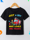 Boy Loves Fire Trucks Graphic Tee