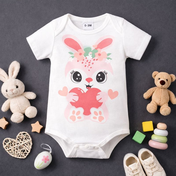 Cute Pink Heart Bunny Romper