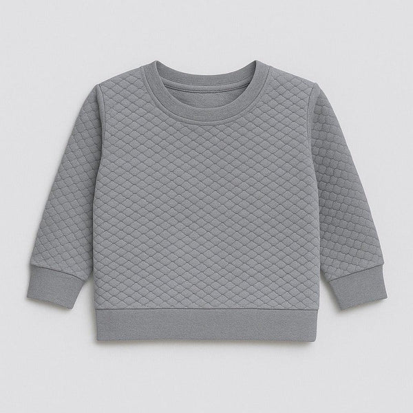Grey quilted knit sweatshirt with long sleeves and ribbed cuffs for kids