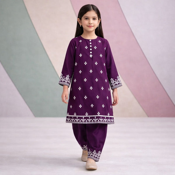 Embroidered Heritage Kurti Set (Purple)