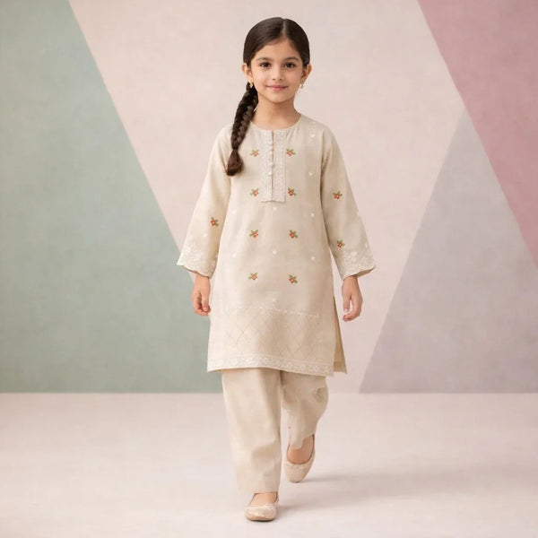 Embroidered Heritage Kurti Set (Skin)