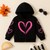 Heart Printed Zipper Hood Black