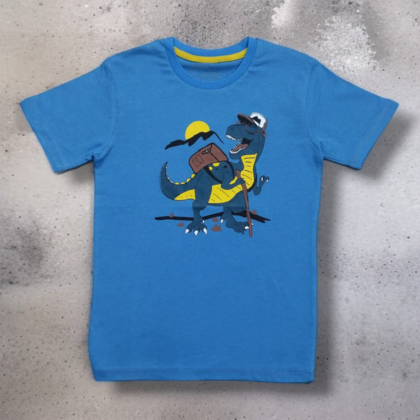 Hiking T Rex Graphic Tee (Blue)