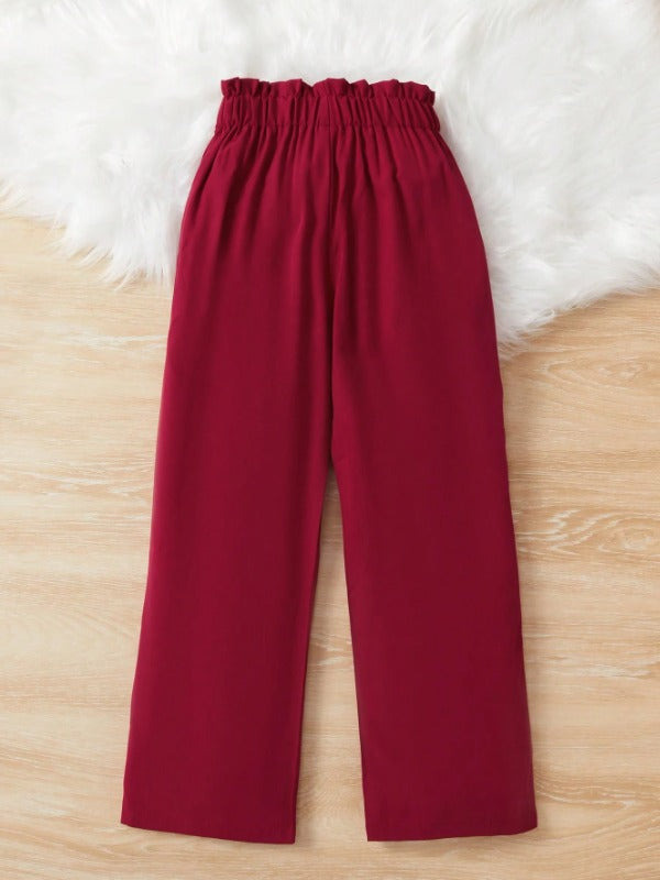 Maroon Straight Pants With Bow Belt