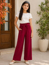 Maroon Straight Pants With Bow Belt