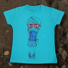 Red Glasses Girl Graphic Tee (Cyan)