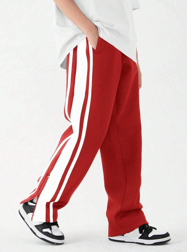 Red Three Stripes Trouser With Ankle Zips - S