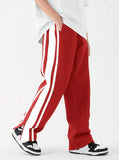 Red Three Stripes Trouser With Ankle Zips