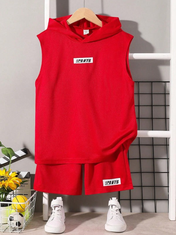 Sports Sleeveless Hood Set Red