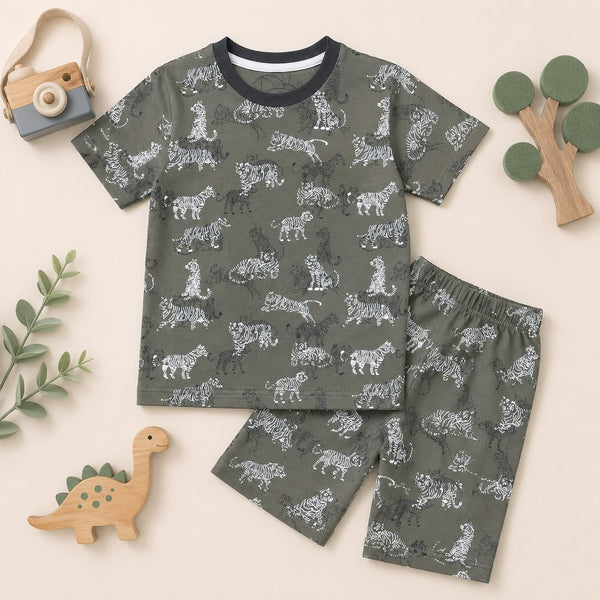 Olive Green Tiger Printed Set