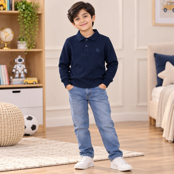 Classic Textured Polo Navy