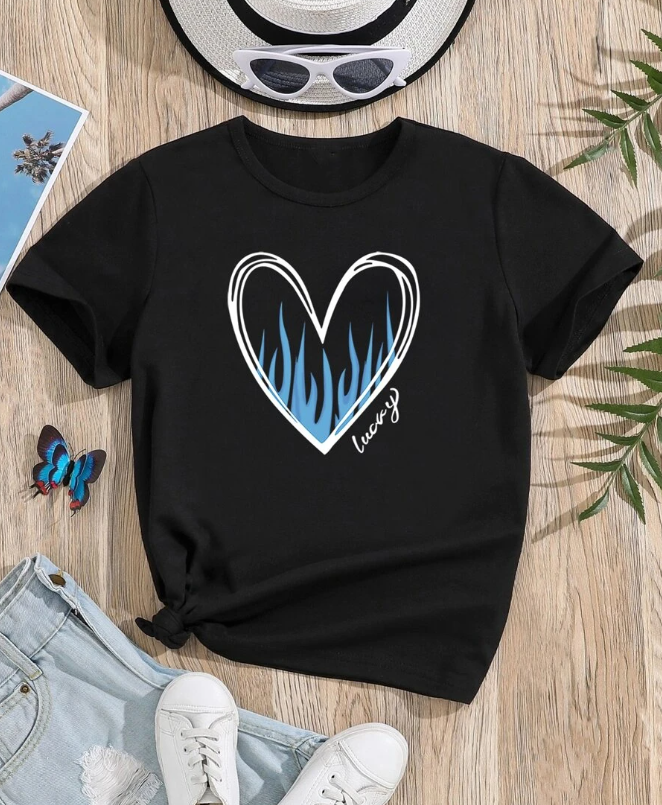 Blue Flames Lucky Heart Graphic Tee