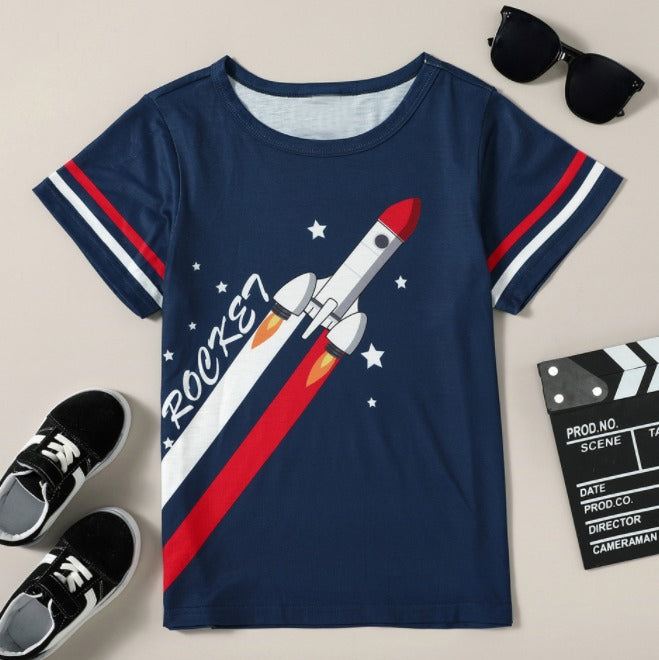 Striped Rocket Graphic Tee